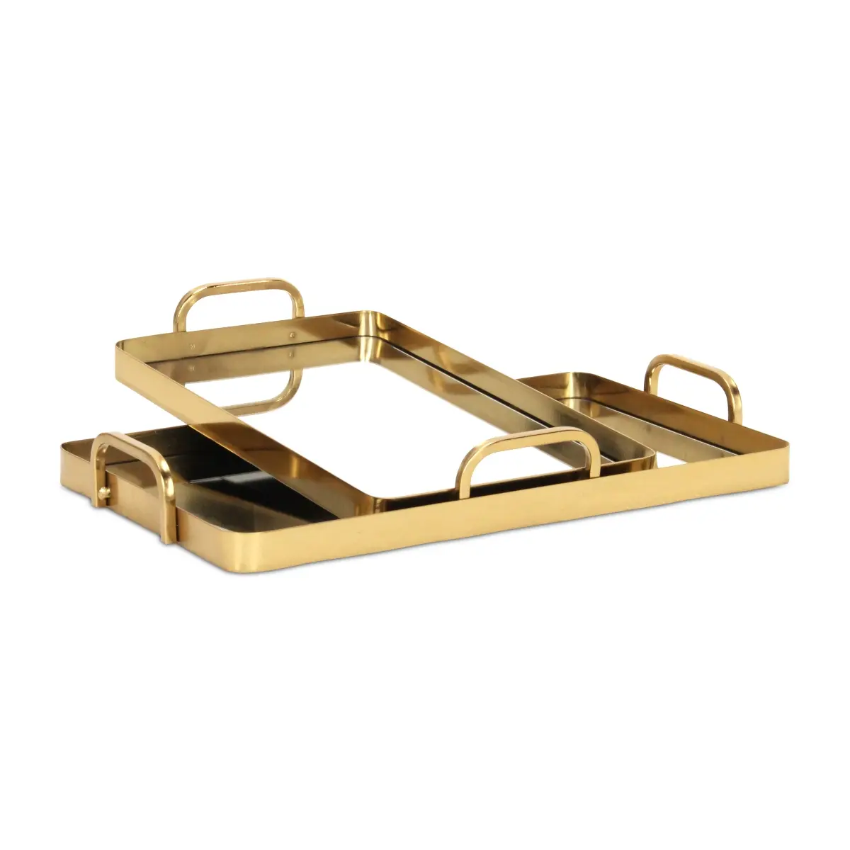 Cheungs 6096-2GD 2-Piece Fully Assembled Small Golden Plates - Artisanal Handmade Metal and Mirrored Trays with Side Handles, Indoor Room & House Decor Kitchen Tableware