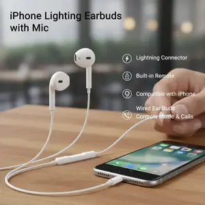 Lightning Earphones for iPhone14/13/12/11/7/8 Plus XS Wired Ear Buds with Built-in Remote Control for Music Calls High-Quality Sound No Bluetooth Needed