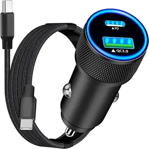 [Apple MFi Certified] iPhone 16 Fast Car Charger, Rombica 52.5W USB-C&USB-A Car Power Cigarette Lighter PD/QC Type-C Fast Car Charge with Type-C Braided Cable for iPhone 16 Plus/16 Pro Max/15 Pro/iPad