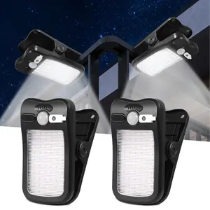 Clip on solar lights outdoor with motion sensor, 2 Pack Solar Fence Lights with 60 LEDs(6000K), 1500mAh Battery with Dual Charging, IP65 waterproof Security light for Chain Link, Gutter, Camping fathersdaygift