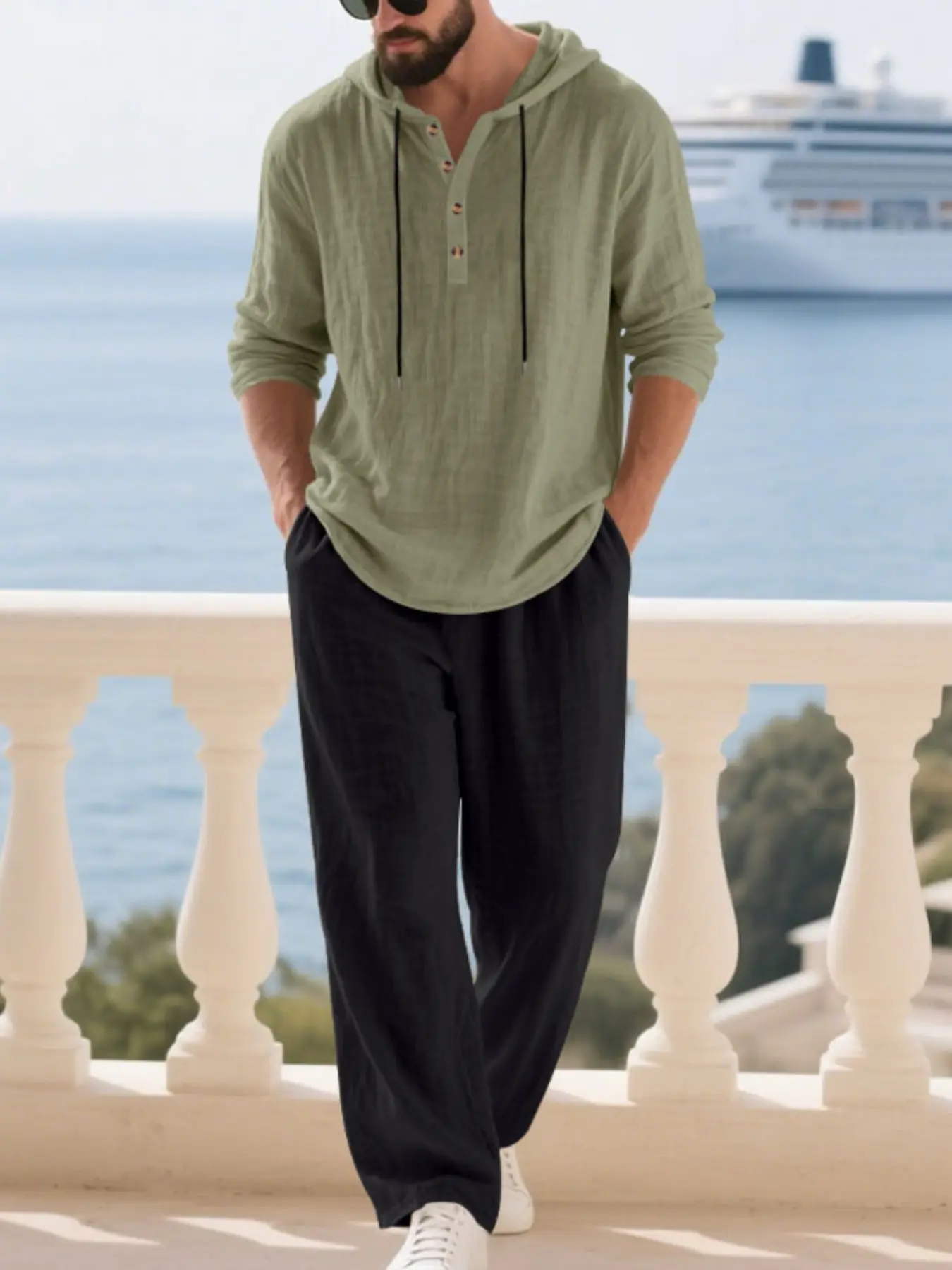 Men's Linen Set Spring Summer 2026, Beach Vacation Casual Style, Lightweight Breathable Hooded Shirt and Straight Leg Pants Two-Piece Men's Linen Set Spring Summer 2026, Beach Vacation Casual Style, Lightweight Breathable Hooded Shirt and Straight Leg Pants Two-Piece