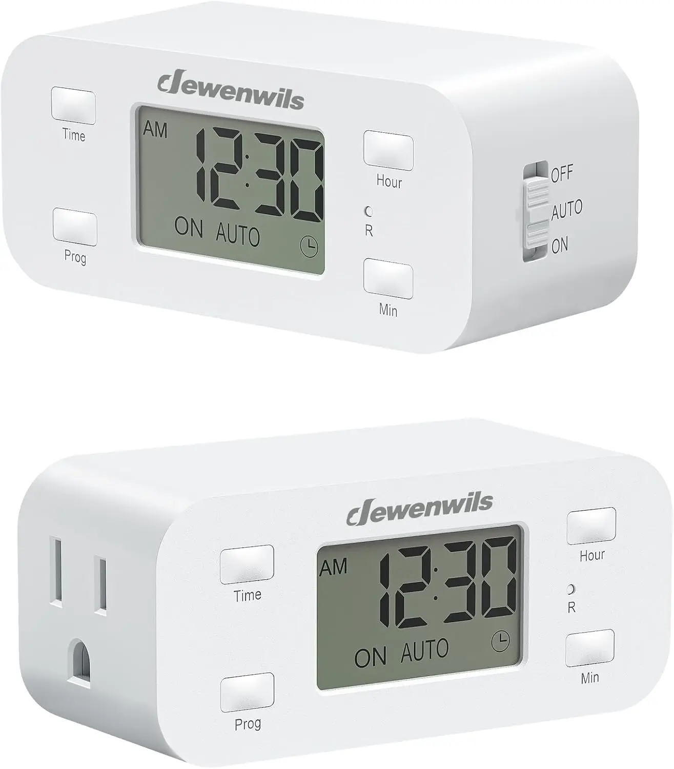 DEWENWILS 24 Hour Programmable Digital Timer Outlet, 2 Pack Timers for Electrical Outlets, Light Timer for Indoor Lamp Fan Aquarium, 1 Grounded Outlet, 125V/15A/1000W, 3 Prong, 1/2 HP,White