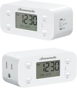 DEWENWILS 24 Hour Programmable Digital Timer Outlet, 2 Pack Timers for Electrical Outlets, Light Timer for Indoor Lamp Fan Aquarium, 1 Grounded Outlet, 125V/15A/1000W, 3 Prong, 1/2 HP,White