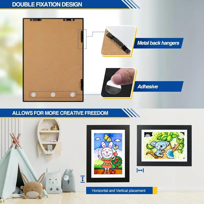Kids Artwork Frames Changeable, 8.5x11in Kids Art Frames Front Opening, Children Art Projects Kids Art Frames Picture Frames for Kids Drawing, Crafts and Photos, Holds 130pcs Decor Wood
