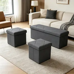 Zeukmxoo Storage Stool – Indoor footstool, modern linen fabric, multiple size combinations, can serve as a toy box or toolbox, suitable for living room, bedroom, gift wrapping, home storage
