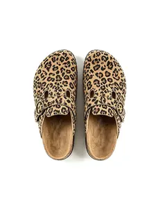 Women's Muller slip-on leopard print low-heeled casual home wear slip-on sandals, Slipper, Soft, comfortable one-piece style, without heel, with hook-and-loop fastening design. Suitable for all seasons. 【Women's size】