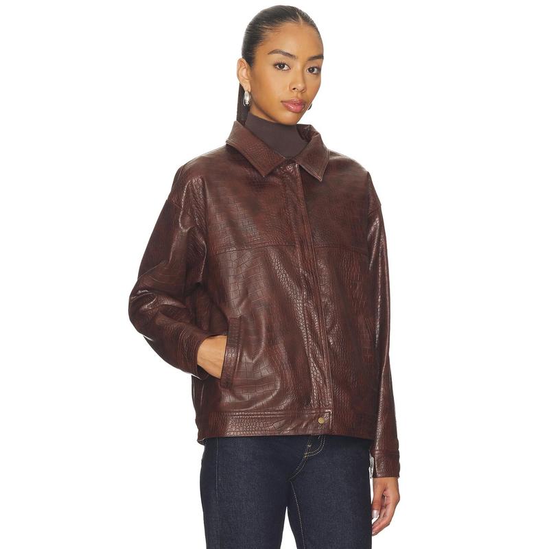SNDYS Wendy Croc Pu Leather Jacket in Brown