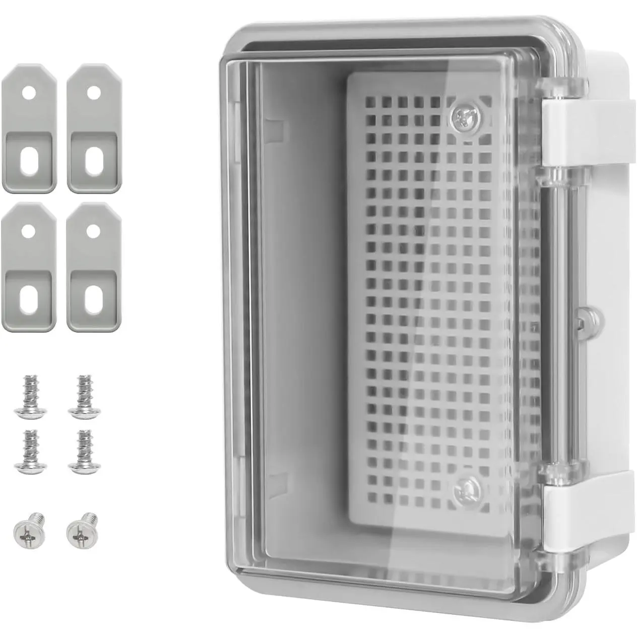 Gray ABS Plastic IP65 Dustproof Waterproof Junction Box - Hinged Shell, Latch Design, Locking Hole, PC Transparent Cover, Universal Electrical Project Enclosure for Indoor and Outdoor Use, 5.9x3.9x2.8in (150x100x70mm) - Outdoor Water Resistant Solution