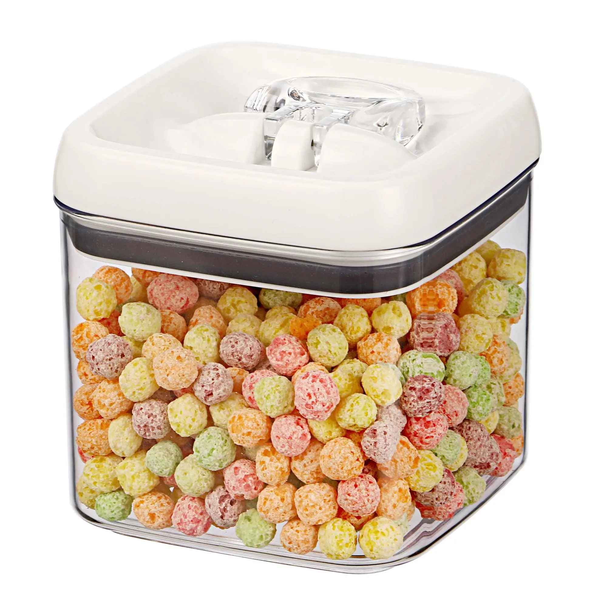 Square Food Storage Canister, 4.5 Cup Flip Lid Container, Clear Airtight Pantry Organizer Kitchen Plastic