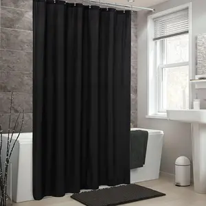 Waterproof Fabric Shower Curtain Soft Hotel Quality - 3 Magnets at Bottom, Premium Black Shower Curtain Liner for Bathroom, Light-Weight Cloth & Washable - 72x72, Black