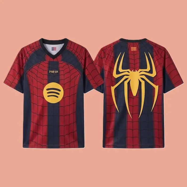 Spider Inspired Soccer Jersey, Spider Web Graphic Sports Shirt, Sleeve Athletic Jersey, Streetwear Football Top, Superhero Fan Gift