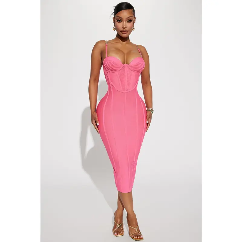 Victoria Bandage Midi Dress - Pink