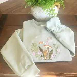 Embroidered Mushroom Sweatshirt|Gift for Nature Lovers