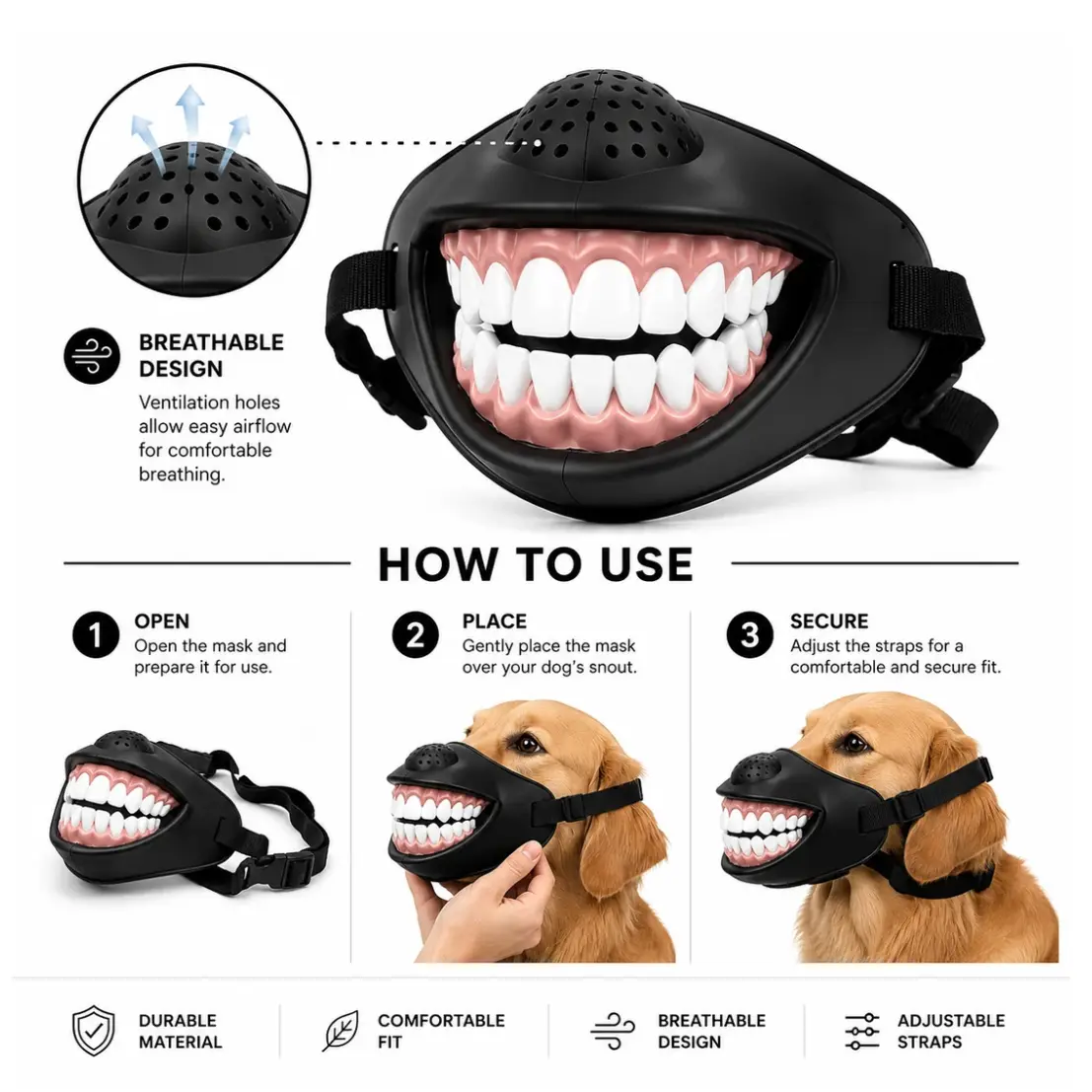 Dog Smile Muzzle—Prevents Large Dogs from Injuring Others, a Must-Have for Dog Walking, and a Great Gift for Your Pet