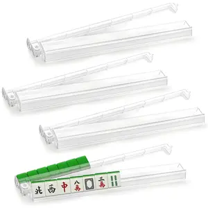 4 Pack 17.6 in Modern Mahjong Racks with Pushers, Mahjong All-in-One Tile Rack and Pusher, Clear Acrylic American Majiang Tile Racks with Built-in Pushers, Transparent