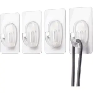 54 Pack Small Adhesive Wall Hooks, Clear Mini Hooks with Adhesive Strips,  Free Sticky Hooks for  Decorations,Lights and Cables
