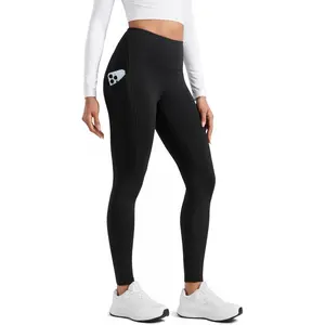 Matte Fleece Lined Athletic Leggings Pockets 28" - Water Resistant Hiking Casual Workout Womens Thermal Pants