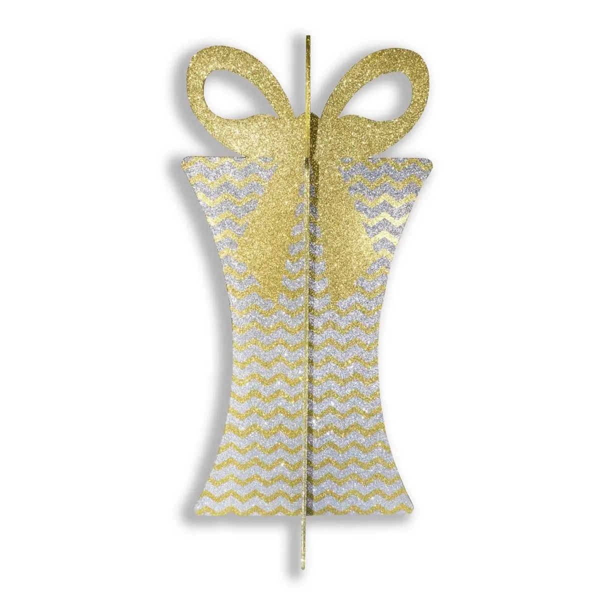 212 MAIN 31 in. Collapsible 3D Shimmering Gold & Silver Christmas Themed Reusable Gift Box with Gift Box Design (Model 3D-GIFT-31-GO-SLV), Themed Gift Box