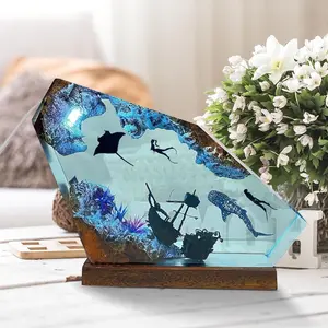 Undersea resin ornaments resin ocean wood lamp whale shark manta ray and couple diver home decoration gift
