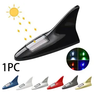 Universal LED Light Car Shark Fin Antenna Roof Tail Modification Light With Solar Car Antenna Driving Safety Warning Light