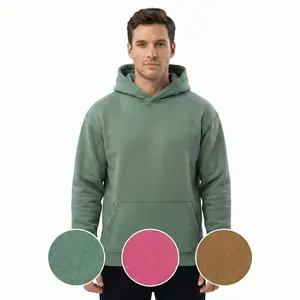High Level Mens Stonewashed Comfort Pullover Hoodie - Caramel, Pink, Sage Plain Cotton Streetwear Tops with Kangaroo Pocket, Essential Summer Outfit for Father's Day