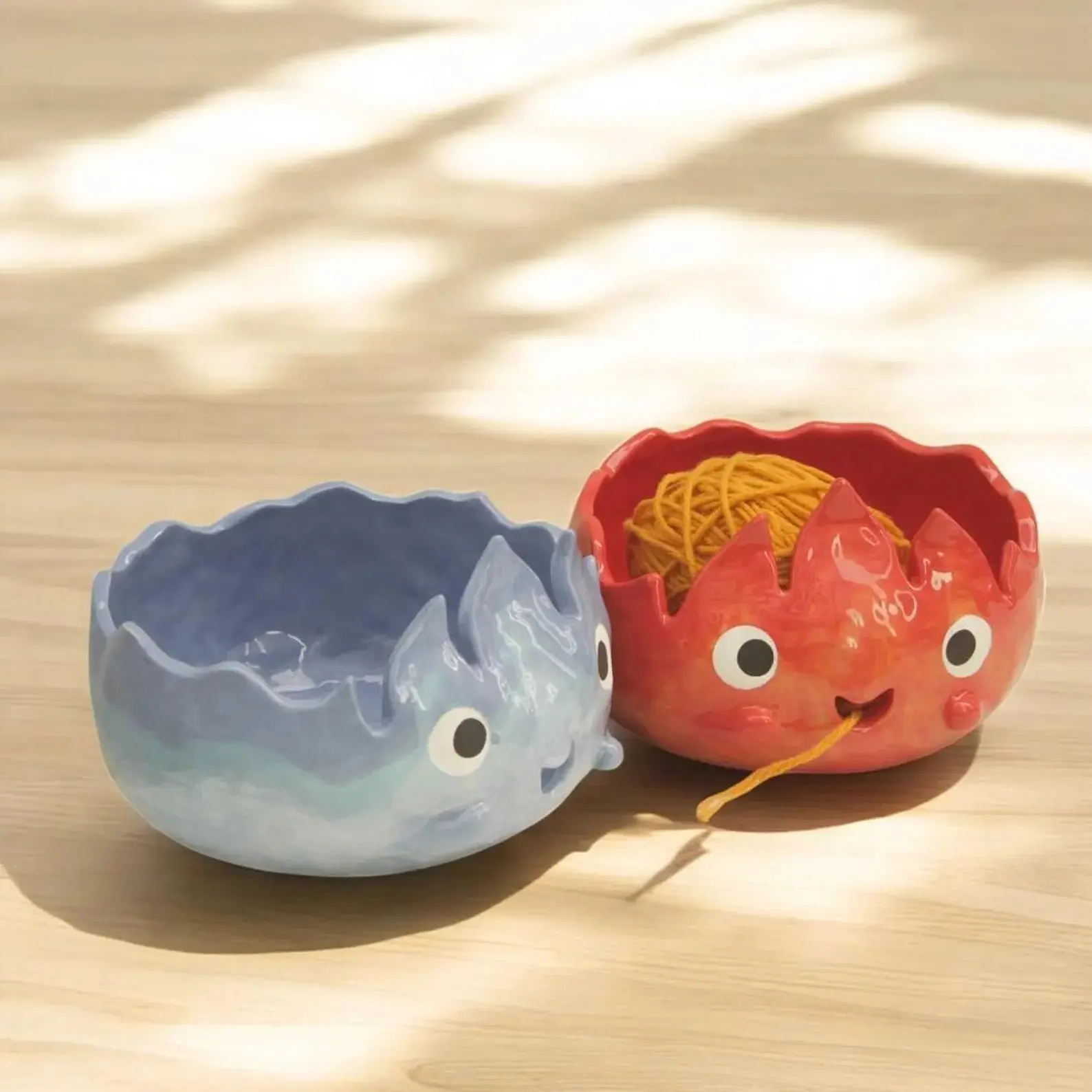 Handmade Calcifer Yarn Bowl,Cute Calcifer Knitting Bowl,Studio Ghibli Yarn Holder,Perfect Gift for Knitters,Anime Art Gift,Crochet accessory