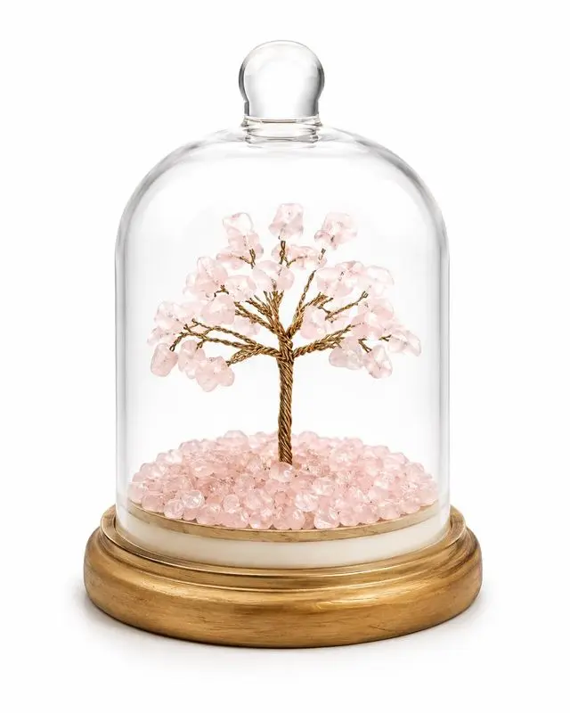 LEESHADE Rose Quartz Crystal Tree in Glass Dome, 6-Inch Pink Decor