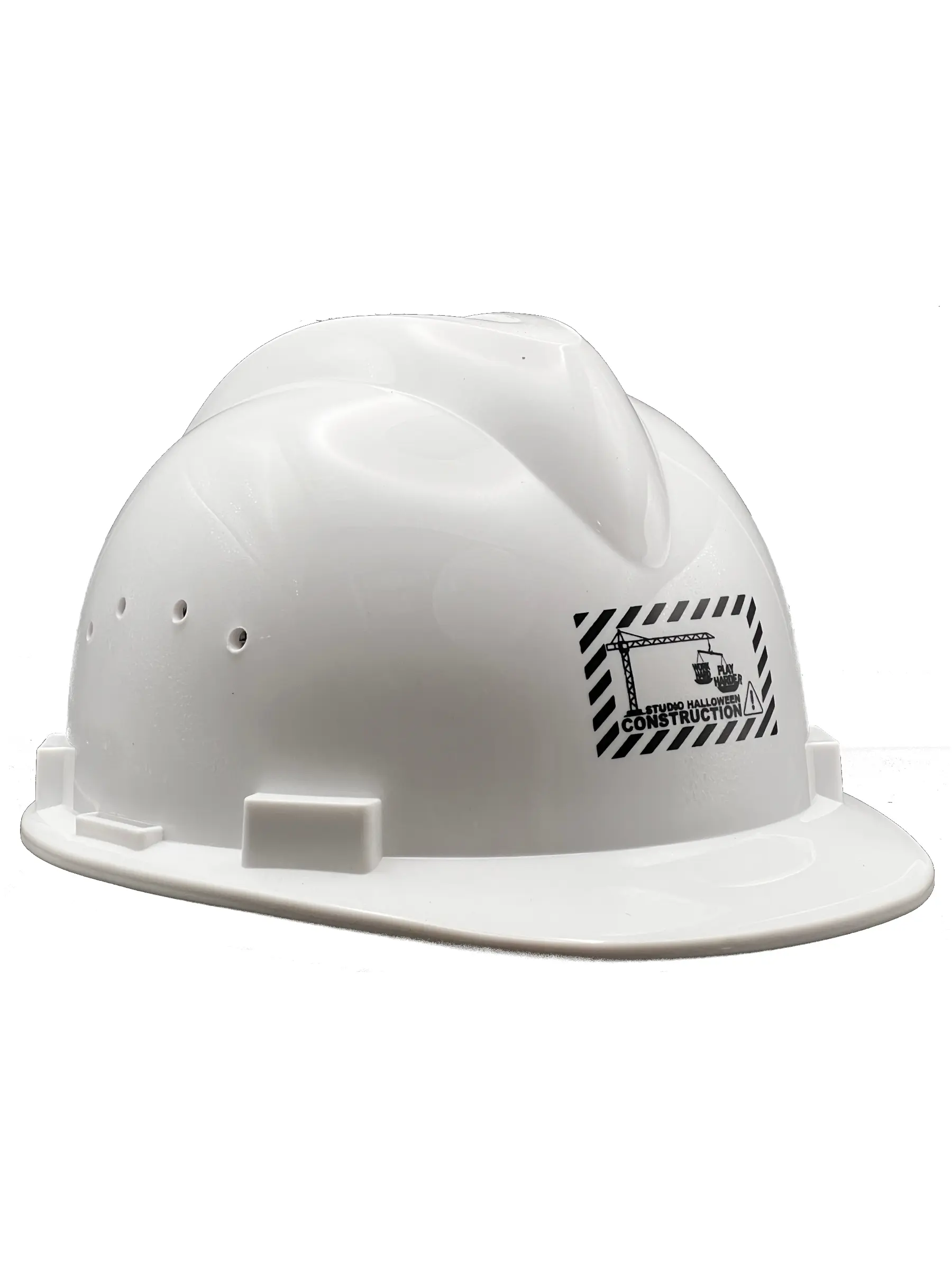 Deluxe White V-Shaped Construction Helmet With Adjustable Headband