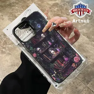 Compatible with iPhone 16 Pro Max 15 16E 14 Plus 13 12 11 Promax X XS Max XR xsmax Case Skeleton and Spring Cherry Blossoms Pattern IMD Hybrid Anti-Fingerprint Hard PC Back Phone Cover for Girl