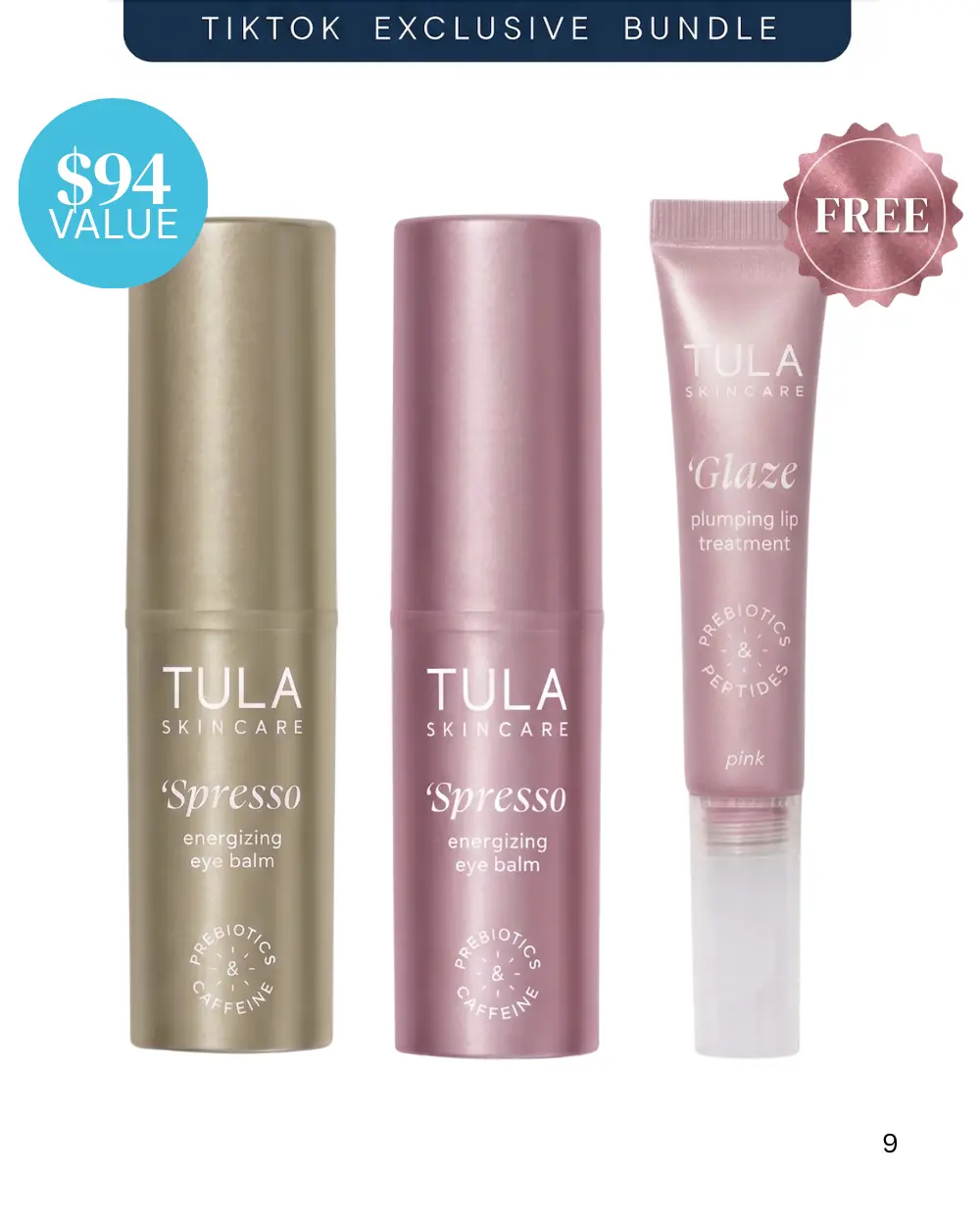 Tula TTS Exclusive Energize & Glaze Bundle: 'Spresso Eye Balm Duo + Free 'Glaze Lip Treatment Skincare