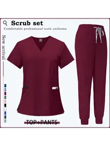 Men's Two-piece Frosted Brushed Hand Suit Set with Soft Matte Polyester Elastic Jogging Pants Suitable for Hospital and Clinic Staff