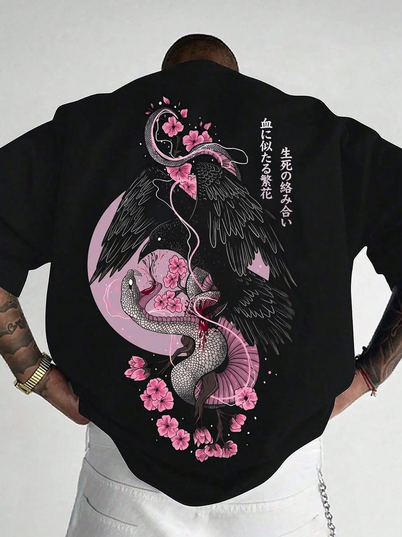 Men's Raven Snake Print T-Shirt, Casual Long Sleeve Jersey, Comfortable H-Type Fit, All-Season Streetwear, Perfect for Outdoor Activities, Menswear Fashion, Casual Graphic Tee