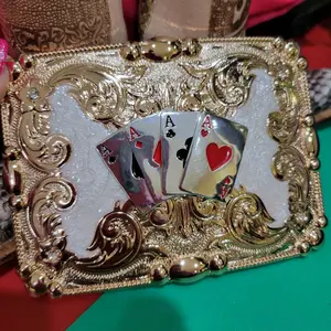 Four aces Western Belt buckle silver and rose tone with gold tone Center  Four aces concho Cowboy fashion accessory
