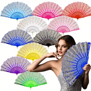 10PCS Women'S Handheld Floral Folding Fans - Chinese Retro Patterns, Vibrant - Portable Party Decorations For Dance Performances, Music Festivals,Dance Accessories, Festival Accessories