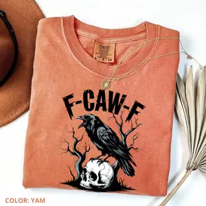 Comfort Colors F-Caw-F Shirt, Funny Raven Shirt, Retro Crow Shirt, Halloween TShirt, Fall Shirt, Women's Print Short Sleeve Shirts
