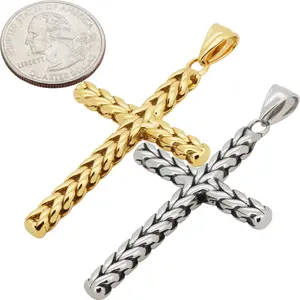 316L Stainless Steel 18k Yellow Gold Plated 5mm Franco Link Cross Pendant