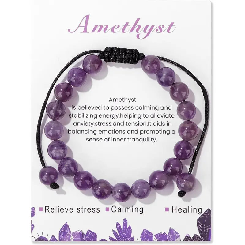 Women's 8mm Genuine Amethyst Crystal Beading Bracelets - Adjustable Handmade Jewelry, Calming Natural Stone, Quality Crafted, Stress-Relieving Daily Wear, Thoughtful Gift for Her (Mother's Day, Birthday), Beautiful Bracelets
