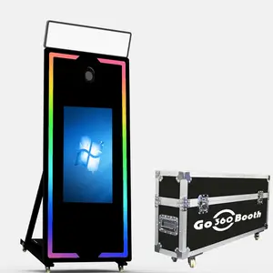 GO360BOOTH 65" Photo Booth Mirror with 32" Touch Screen Round Fill Light Flight Case App Remote Ring Light for Event Rental Wedding Party Phone Selfie