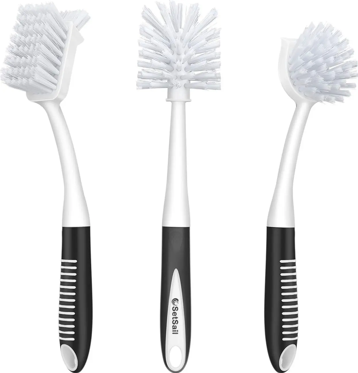 Dish Brush Set of 3 with Bottle Brush, Dish Scrub Brush with Long Handle Deep Cleaning Handle Brush with Scraper Tip for Kitchen Sink Dishes Bottle Cup Pot and Pans Tile Lines
