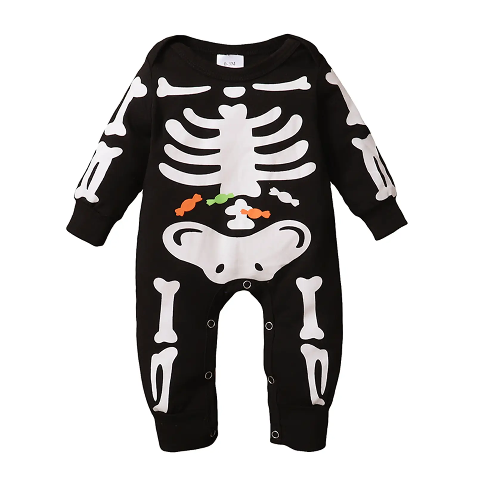 Newborn Baby Halloween Jumpsuit Long Sleeve Skeleton Print Romper Pajamas For Kids Girl Boy 0-24 Months