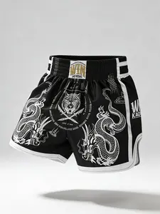 Men's Dragon Tiger Pattern Muay Thai Shorts, Y2K Vintage Las Vegas Style, Free Fighting Training Shorts, Quick-Dry Breathable Mma Streetwear