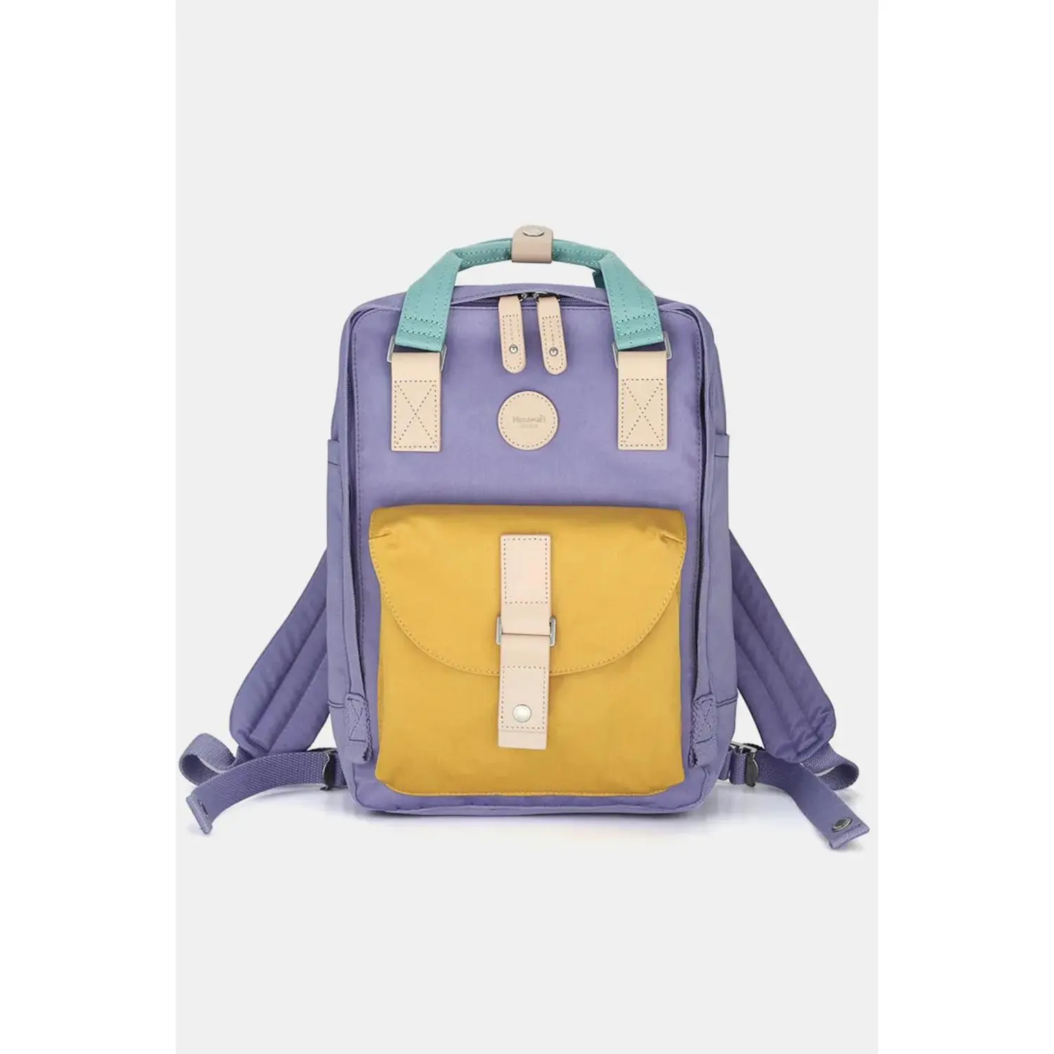 Himawari Contrast Waterproof Canvas Backpack Bag With Round Label Lightweight Backpack Unisex Backpack
