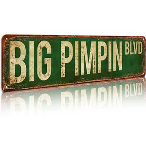 Big Pimpin Blvd Street Sign Aluminum Slim Metal Sign 4" x 16" Funny Wall Decor for Home Bar Garage Art Gift Yard Sign Foil Lettering Design