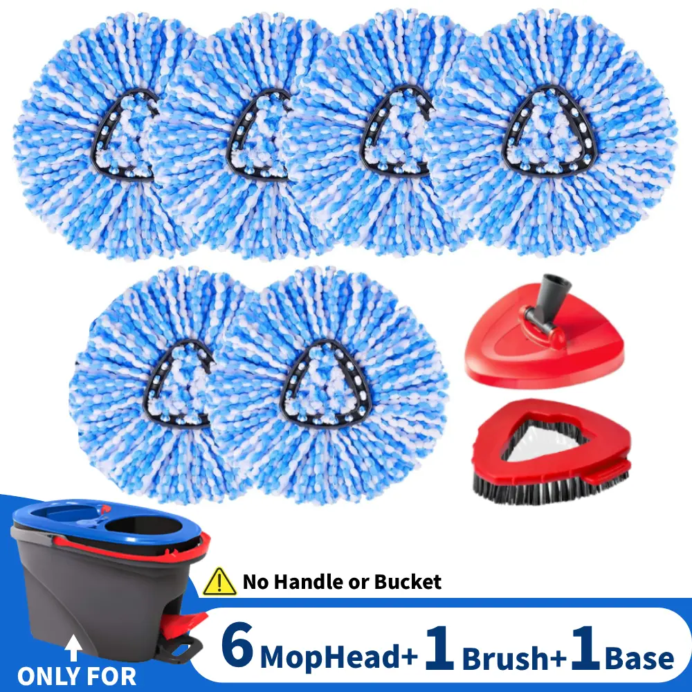 6 Pack Spin Mop Replacement Heads Microfiber Mop Refills Compatible with 2 Tank System Replace Head Safe for Cleaning All Hard-surfaced Floors Includes 1 additional mop replacement head and a brush