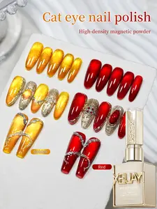 Fortune & Ruby Cat Eye 2-Color Nail Gel Set - Lucky Gold & Luxury Red Gem Tones With Intense Cat Eye Effect, Professional LED Gel Polish For Women's Salon & DIY Manicure, Long-Lasting & Chip-Resistant, Perfect Gift For Nail Art Lovers