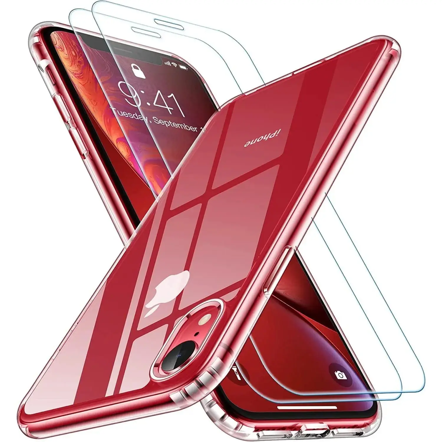 Entronix Case Compatible with iPhone XR - [Hard] Slim Clear & 2 Screen Protectors Cover Tempered