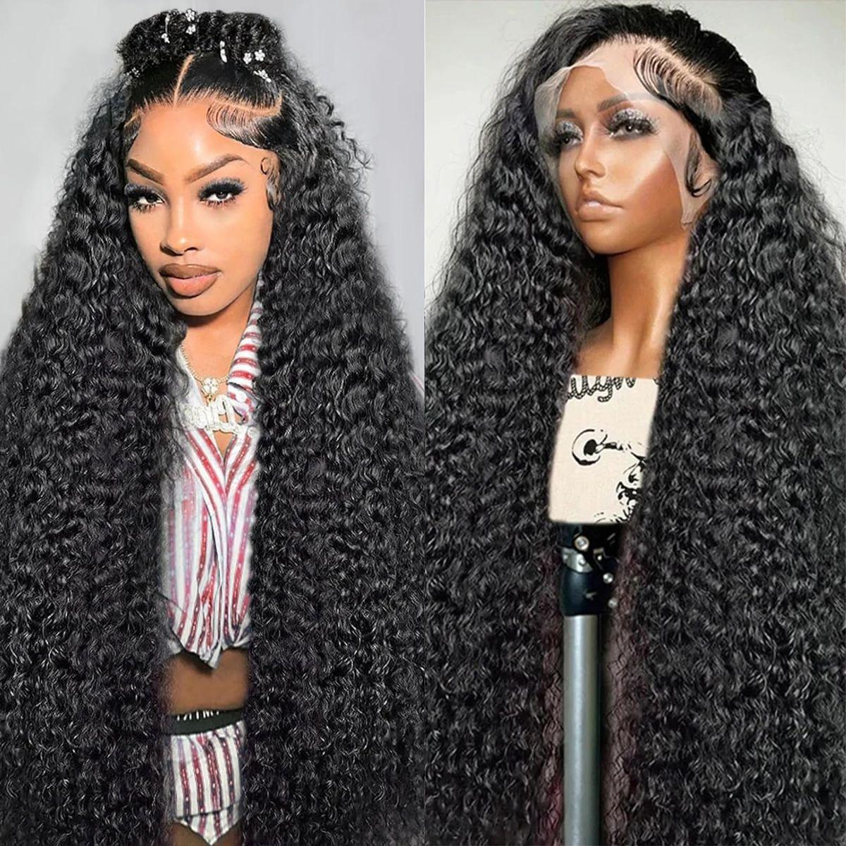 30 Inch Deep Wave Lace Front Wigs Human Hair 13x6 HD Transparent Deep Wave Lace Front Wigs for Women 200% Density Curly Lace Front Wig Pre Plcked Deep Wave Wigs with Baby Hair