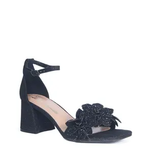 Lauren Lorraine FLORI Ankle Boot Chunky Heel Summer Walking Floral Sandal with Rhinestone Detail for Holiday Gatherings and Sparkling Nights Out - Girl