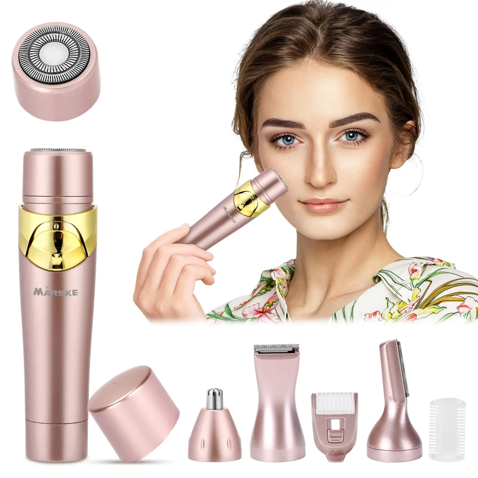 Hair Removal for Women, 4 in 1 Painless Facial Hair Remover, Rechargeable Bikini Trimmer Portable Electric Shaver Flawless Epilator Razors for Women Pubic Eyebrow Nose Lip Face Leg Body Hair