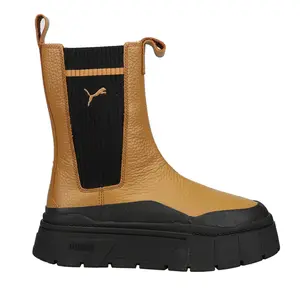 PUMA Womens Mayze Stack Round Toe Pull On Platform Chelsea Casual Boots Mid Calf Low Heel 1-2" - Brown